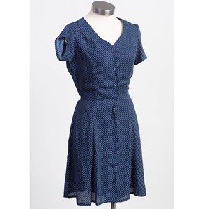 Navy and White Polka Dot Button Up Dress